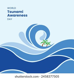 Día Mundial de la Concienciación sobre el Tsunami, Ilustración vectorial, Tsunami de los desastres naturales, 5 de noviembre, Día Mundial del Tsunami, Día de la Concienciación Social, Anuncio de tipografía, publicación en redes sociales, logo del tsunami, ícono de la conciencia