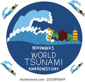 Ilustración vectorial del Día Mundial de Concienciación sobre los Tsunamis. Bueno para el Anuncio, cartel, tarjeta de felicitación, tarjeta del partido, invitación, Plantilla, publicidad, folletos, volantes, banners publicitarios y redes sociales