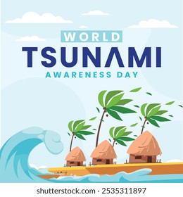 Dia Mundial da Consciência do Tsunami Ilustração vetorial, Dia Mundial da Consciência do Tsunami Projeto de Post, Dia Mundial da Consciência do Tsunami Projeto de Post nas mídias sociais, 5 de novembro, Ilustração de um tsunami e da Terra