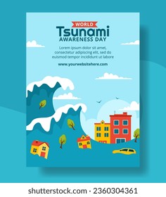 World Tsunami Awareness Day Vertical Poster Flat Cartoon Hand Drawn Templates Background Illustration