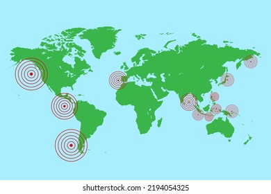 World Tsunami Day. Earthquake And Tsunami Graph On World Map.