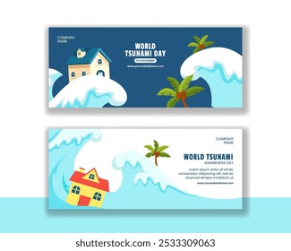World Tsunami Day Flat Cartoon Hand Drawn Social Media Horizontal Banner 