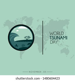 World Tsunami Day Icon Vector Design, Visible From The Seashore And Marine Life With World Map