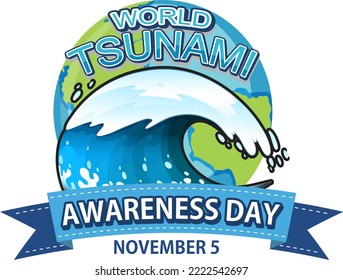 World Tsunami Day icon vector design, visible from the seashore and marine life with world map.EPS 10