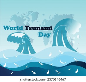 World Tsunami Day icon vector design, visible from the seashore and marine life with world map. World tsunami awareness day concept design. vector graphic, flyer design, flat design, flat illustration
