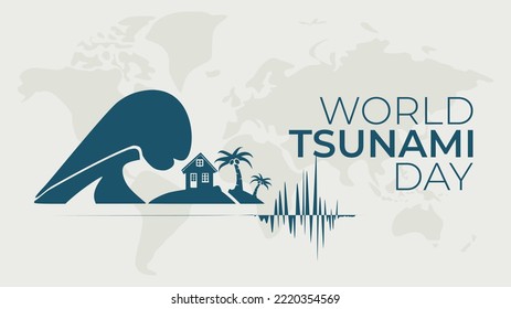 World Tsunami Day Vector illustration, with tsunami wave symbol, house, tropical beach, seismic wave, and world map. International event which is commemorated every 5 November.