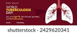 World Tuberculosis day. 24th march World TB day celebration cover banner with inside view of lungs with veins and bacteria cells. TB day simple and decent awareness banner in dark maroon background.