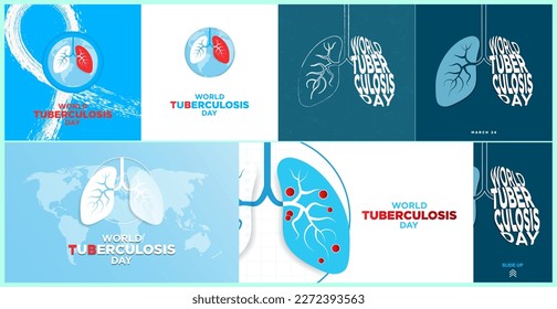 World Tuberculosis Day Design Posters, Banners, and story set. Pair of Lung illustration infected with TB. Tuberculosis typography in shape of lungs. Vector Illustration. EPS 10.