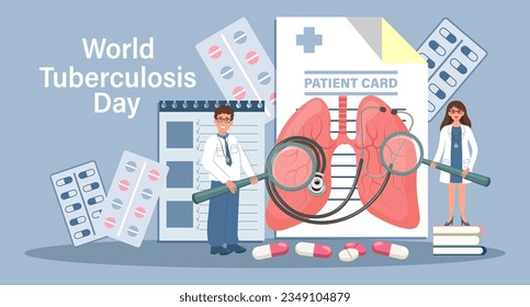 World tuberculosis day for landing page. Doctors investigate and treat lung diseases. Health care and medicine. Template, banner, vector