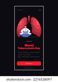 Día Mundial de la Tuberculosis o concepto del Día Mundial del Pulmón, 24 de marzo. Diseño web y plantilla móvil. Ilustración vectorial plana aislada en el fondo negro. 