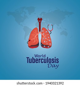 Día Mundial de la Tuberculosis. 24 de marzo. Concepto de vacaciones. Concepto médico del sistema respiratorio saludable. Ilustración vectorial.