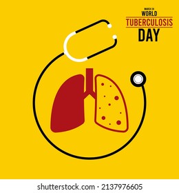 World tuberculosis day. March 24. Lung and stethoscope icon on yellow background. Poster or banner.