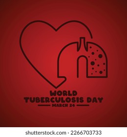 World Tuberculosis Day. March 24. Heart and lungs icon on red gradient background. Poster, banner, card, background. Eps 10.