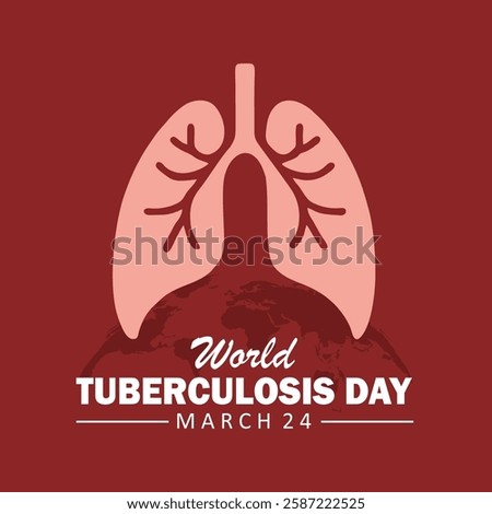 World Tuberculosis Day March 24. Lungs with a world map silhouette on a red background. TB awareness sign. Medical solidarity day concept. Vector illustration.