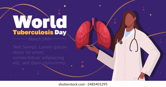 World tuberculosis day March 24th. African American female doctor in white medical uniform presenting a human lungs. Pneumonia and Cancer treatment. Healthy lungs inspection. Medicine, healthcare