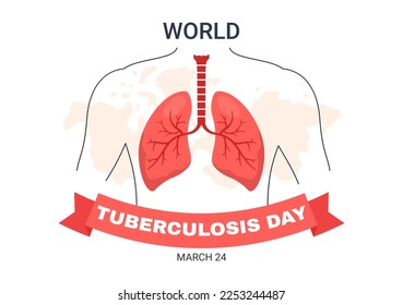 World Tuberculosis Day on March 24 Illustration with Pictures of the Lungs and Organ Inspection in Flat Cartoon Hand Drawn Landing Page Templates