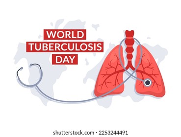 World Tuberculosis Day on March 24 Illustration with Pictures of the Lungs and Organ Inspection in Flat Cartoon Hand Drawn Landing Page Templates