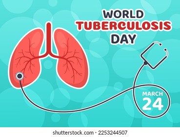 World Tuberculosis Day on March 24 Illustration with Pictures of the Lungs and Organ Inspection in Flat Cartoon Hand Drawn Landing Page Templates
