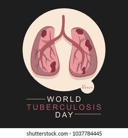 World Tuberculosis Day poster with damage lungs image. Vector illustration