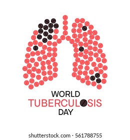 World Tuberculosis Day poster with lungs made of pills on white background. TB awareness sign. Medical solidarity day concept. Vector illustration.