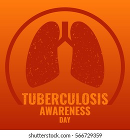 World Tuberculosis Day poster with lungs affected by the disease. TB awareness sign on orange and red background. Medical solidarity day concept. Vector illustration.