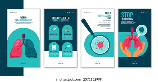 World Tuberculosis Day Social Media Stories Design with Hand-Drawn Flat Cartoon Style