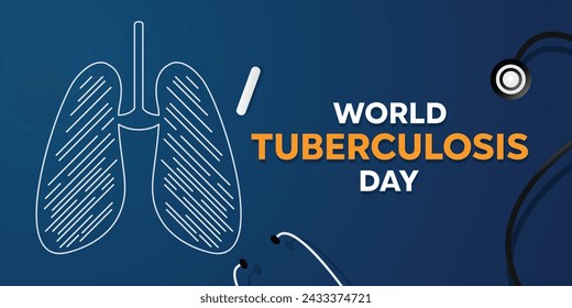 World Tuberculosis Day. With a unique design. Lung, chalk and stethoscope. Suitable for Cards, banners, posters, social media and more. Blue background.
