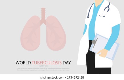 Ilustración vectorial del Día Mundial de la Tuberculosis con diseño pulmonar, 24 de marzo.
