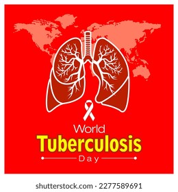 World tuberculosis day vector illustration. Health poster for the 24th March. 
Vector shapes of human lungs, silhouette world map and ribbon. Template design for poster, banner, wallpaper background.