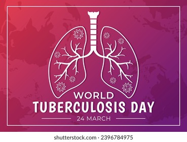 World Tuberculosis Day Vector Illustration on March 24 with Lungs and Bacteria to TB Awareness and Medical in Healthcare Flat Cartoon Background
