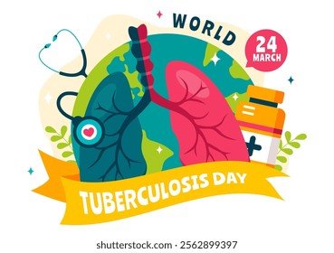 World Tuberculosis Day Vector Illustration on March 24, featuring Lungs and Bacteria for TB Awareness and Medical Campaigns in a Healthcare Background