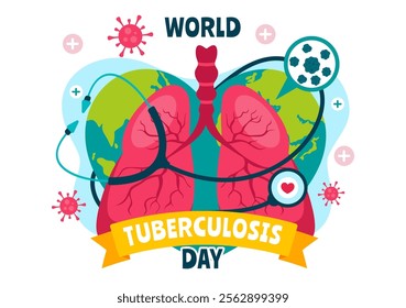 World Tuberculosis Day Vector Illustration on March 24, featuring Lungs and Bacteria for TB Awareness and Medical Campaigns in a Healthcare Background