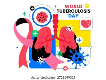 World Tuberculosis Day Vector Illustration Featuring Lungs and Bacteria for TB Awareness and Medical Campaigns with a Healthcare Background