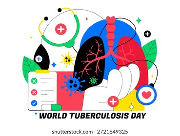 World Tuberculosis Day Vector Illustration Featuring Lungs and Bacteria for TB Awareness and Medical Campaigns with a Healthcare Background