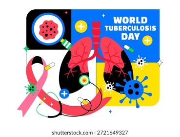 Ilustración vectorial del Día Mundial de la Tuberculosis con pulmones y bacterias para campañas médicas y de concienciación sobre la tuberculosis con antecedentes de atención de salud