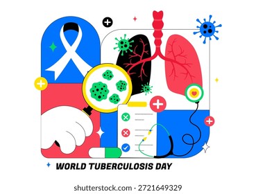 World Tuberculosis Day Vector Illustration Featuring Lungs and Bacteria for TB Awareness and Medical Campaigns with a Healthcare Background
