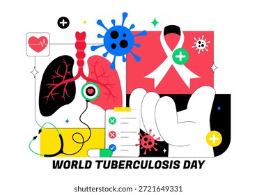 World Tuberculosis Day Vector Illustration Featuring Lungs and Bacteria for TB Awareness and Medical Campaigns with a Healthcare Background