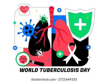 World Tuberculosis Day Vector Illustration Featuring Lungs and Bacteria for TB Awareness and Medical Campaigns with a Healthcare Background