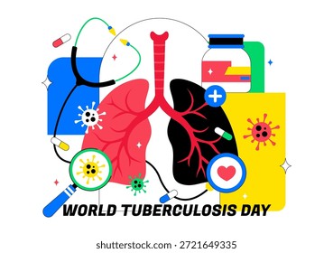 World Tuberculosis Day Vector Illustration Featuring Lungs and Bacteria for TB Awareness and Medical Campaigns with a Healthcare Background