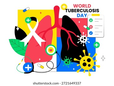 World Tuberculosis Day Vector Illustration Featuring Lungs and Bacteria for TB Awareness and Medical Campaigns with a Healthcare Background