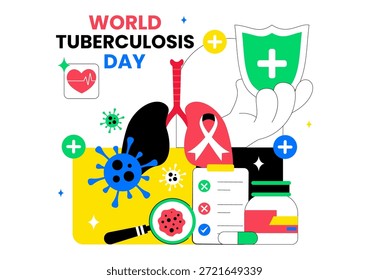 World Tuberculosis Day Vector Illustration Featuring Lungs and Bacteria for TB Awareness and Medical Campaigns with a Healthcare Background
