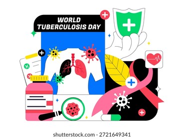 World Tuberculosis Day Vector Illustration Featuring Lungs and Bacteria for TB Awareness and Medical Campaigns with a Healthcare Background