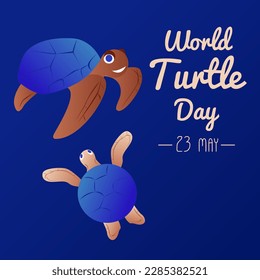 World Turtle Day 23 May background. Turtle swims in the ocean against the background of the sun. Vector illustration