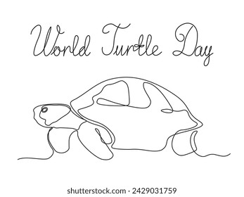 World Turtle Day. Abstract turtle,continuous single line art drawing sketch