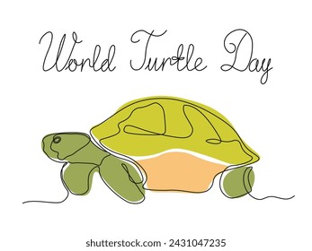 World Turtle Day. Abstract turtle,continuous single line art drawing sketch