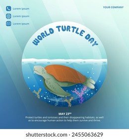 World Turtle Day background with a turtle in the ocean