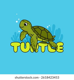 World Turtle Day to celebrate on May 23rd. Illustration of a cute turtle swimming in the sea with bold text on sky blue background. Animal event banner.