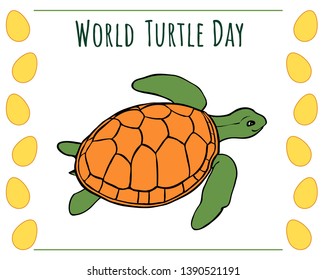 World turtle day greeting card - yellow eggs frame