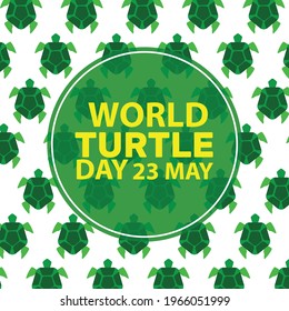 World Turtle Day greeting card with circle frame and pattern Background. Vector illustration