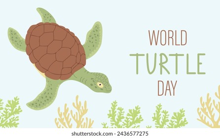 World Turtle Day horizontal illustration. Banner in flat design.